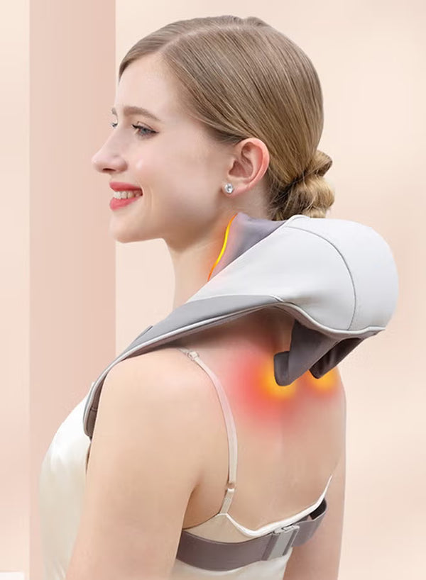 Mini Kneading Neck & Shoulder Massager with Heat Trapezius Hot Compress, Hands-Free Relief