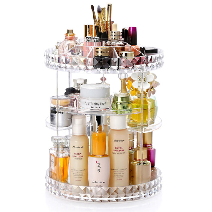 Diamond Pattern 360 Degree Rotatable Acrylic Mute Makeup Storage box