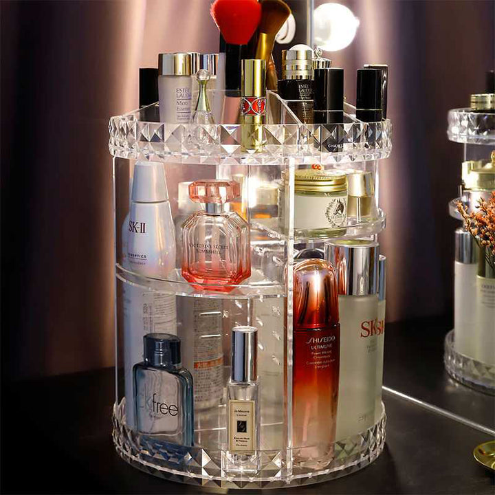 Diamond Pattern 360 Degree Rotatable Acrylic Mute Makeup Storage box
